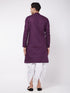 Vastramay Men's Purple And White Cotton Blend Kurta And Dhoti Set